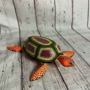 Turtle Tortuga Oaxacan Wood Carving Folk Art, Oaxaca Mexico Neon Bright Colors